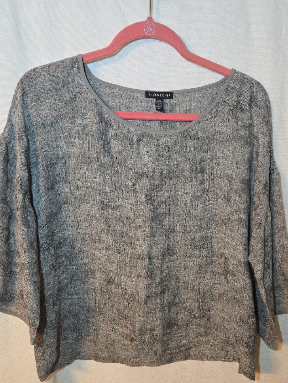 Eileen Fisher Grey Linen Blend Tunic Top Scoop Neck Relaxed Fit Size M